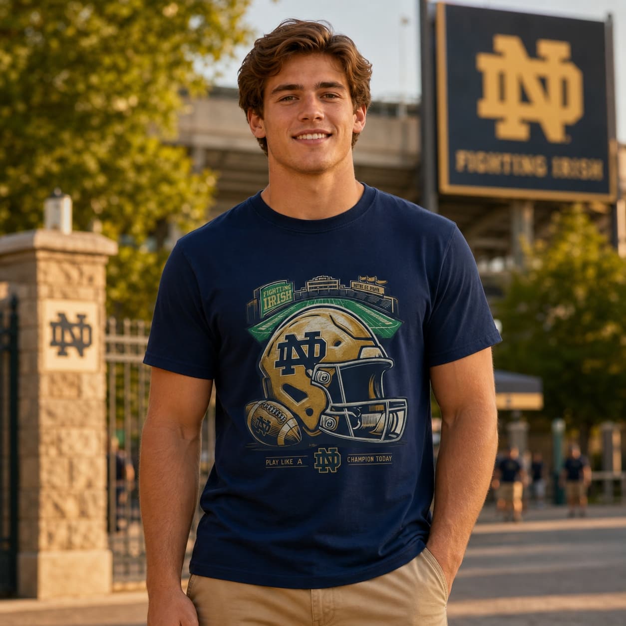 Notre Dame Fighting Irish Tradition Exclusive Retro Football Artwork Shirt
