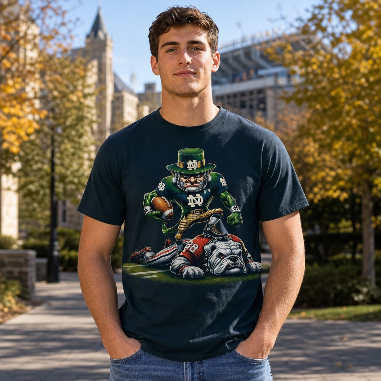 Notre Dame Fighting Irish vs. Georgia Bulldogs Exclusive Retro Rivalries Playoff Football Intense Artwork Shirt