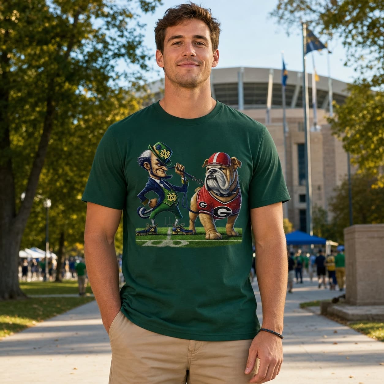 Notre Dame Fighting Irish vs. Georgia Bulldogs Exclusive Retro Rivalries Playoff Football Leash Artwork Shirt