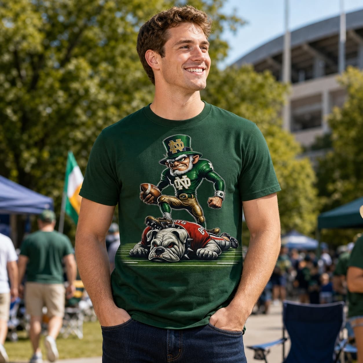 Notre Dame Fighting Irish vs. Georgia Bulldogs Exclusive Retro Rivalries Playoff Football Stomp Artwork Shirt
