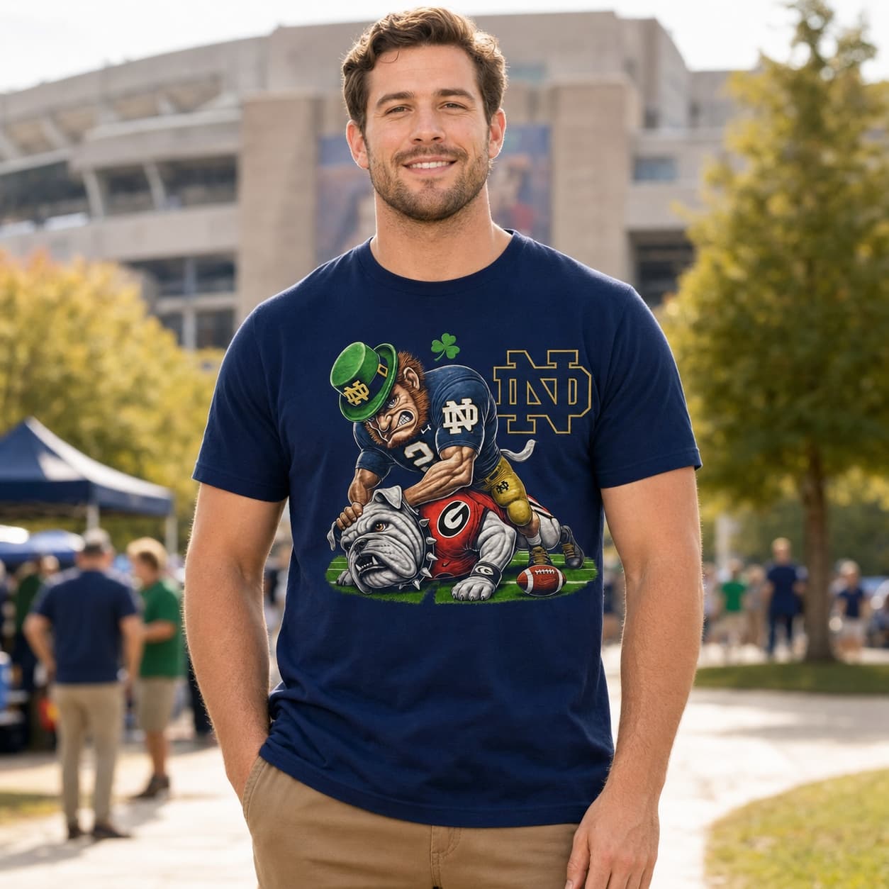 Notre Dame Fighting Irish vs. Georgia Bulldogs Exclusive Retro Rivalries Playoff Football Submission Artwork Shirt