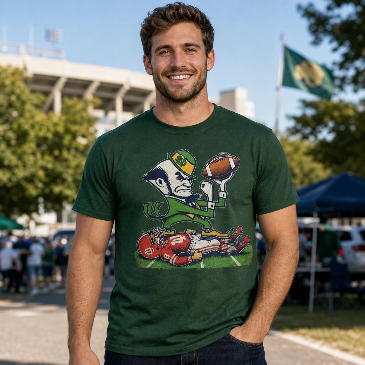 Notre Dame Fighting Irish vs. Indiana Hoosiers Exclusive Retro Rivalries Playoff Football Artwork Heather T-Shirt