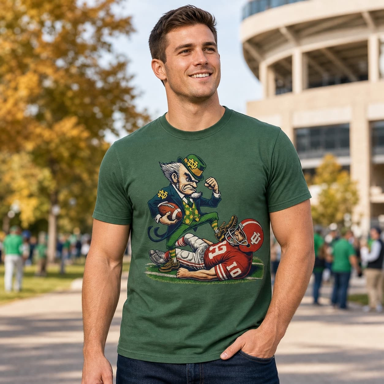 Notre Dame Fighting Irish vs. Indiana Hoosiers Exclusive Retro Rivalries Playoff Football Artwork Shirt