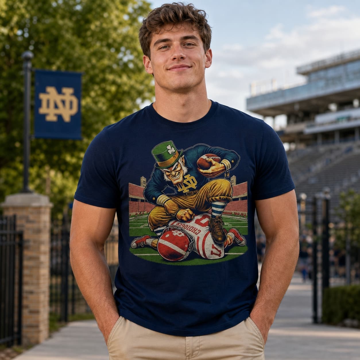 Notre Dame Fighting Irish vs. Indiana Hoosiers Exclusive Retro Rivalries Playoff Football Artwork Style 5
