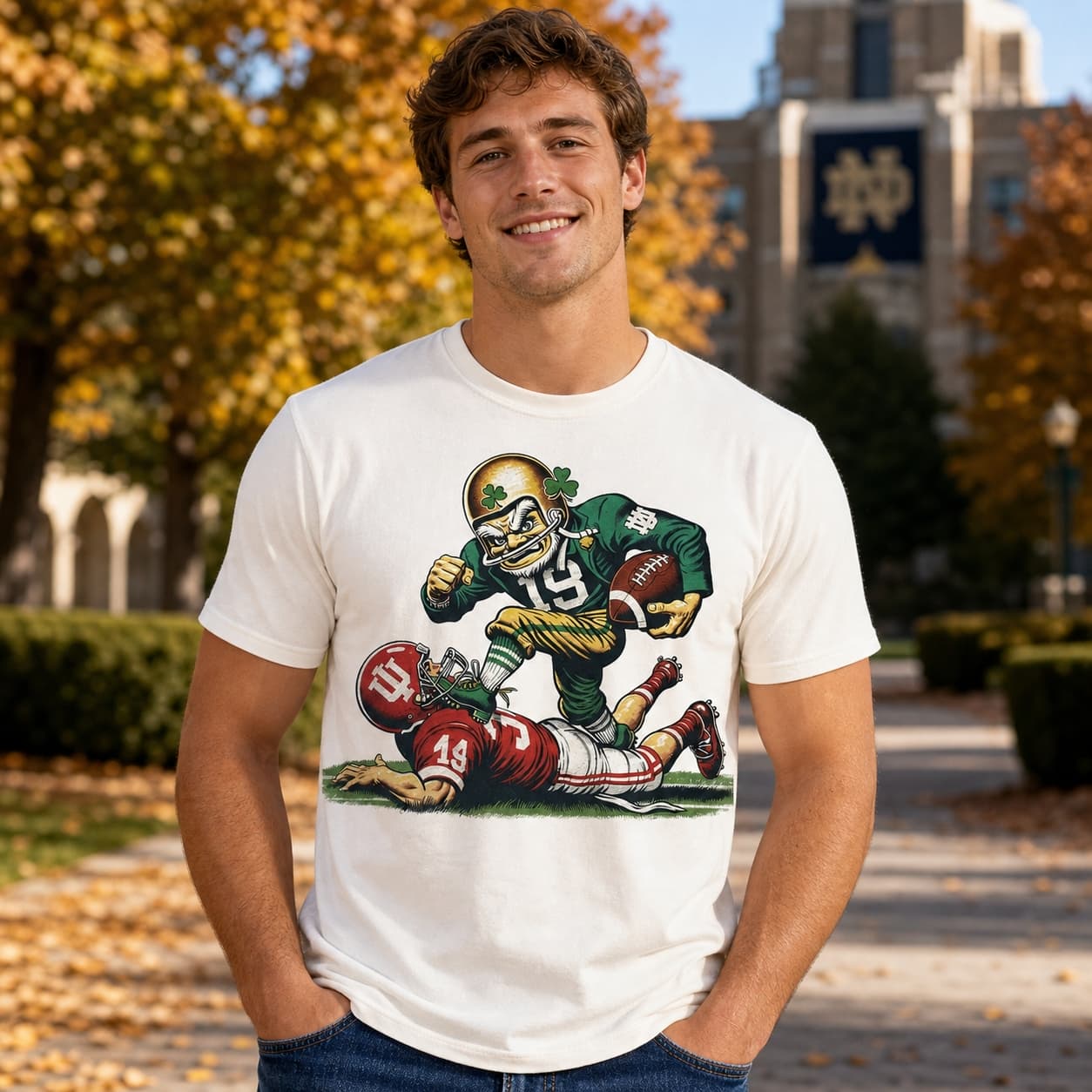 Notre Dame Fighting Irish vs. Indiana Hoosiers Exclusive Retro Rivalries Playoff Football Artwork Style 6