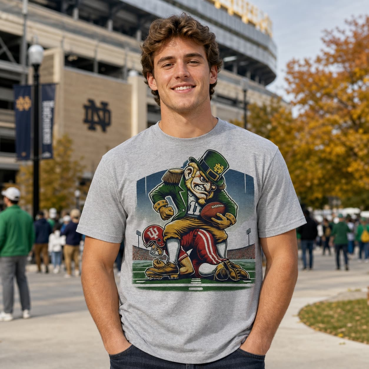 Notre Dame Fighting Irish vs. Indiana Hoosiers Exclusive Retro Rivalries Playoff Football Artwork Tee