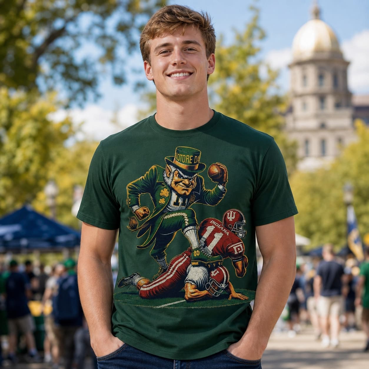 Notre Dame Fighting Irish vs. Indiana Hoosiers Exclusive Retro Rivalries Playoff Football Artwork TShirt