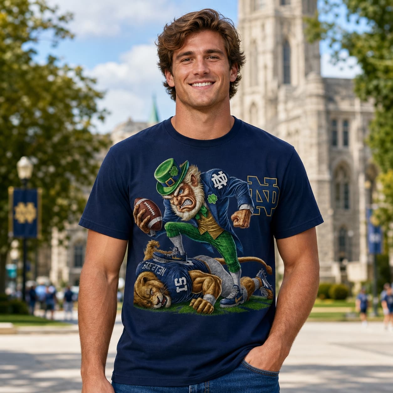 Notre Dame Fighting Irish vs. Lions Exclusive Retro Rivalries Playoff Football Stomp Artwork Shirt