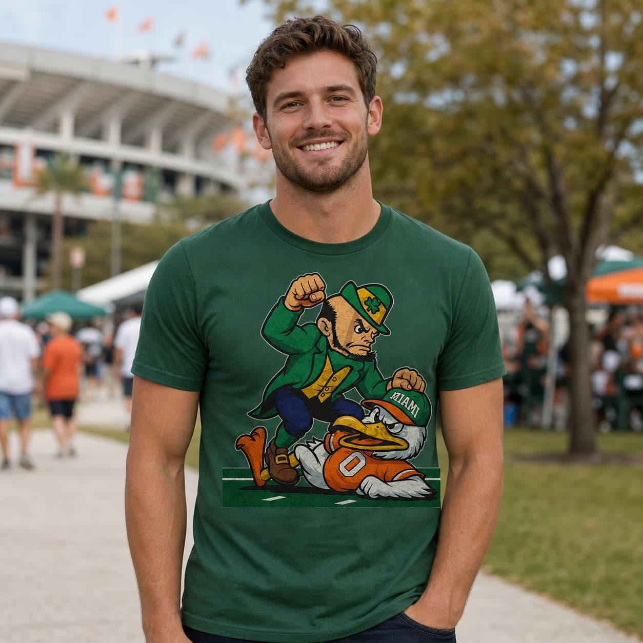 Notre Dame Fighting Irish vs. Miami Hurricanes Exclusive Retro Rivals Football Artwork Shirt