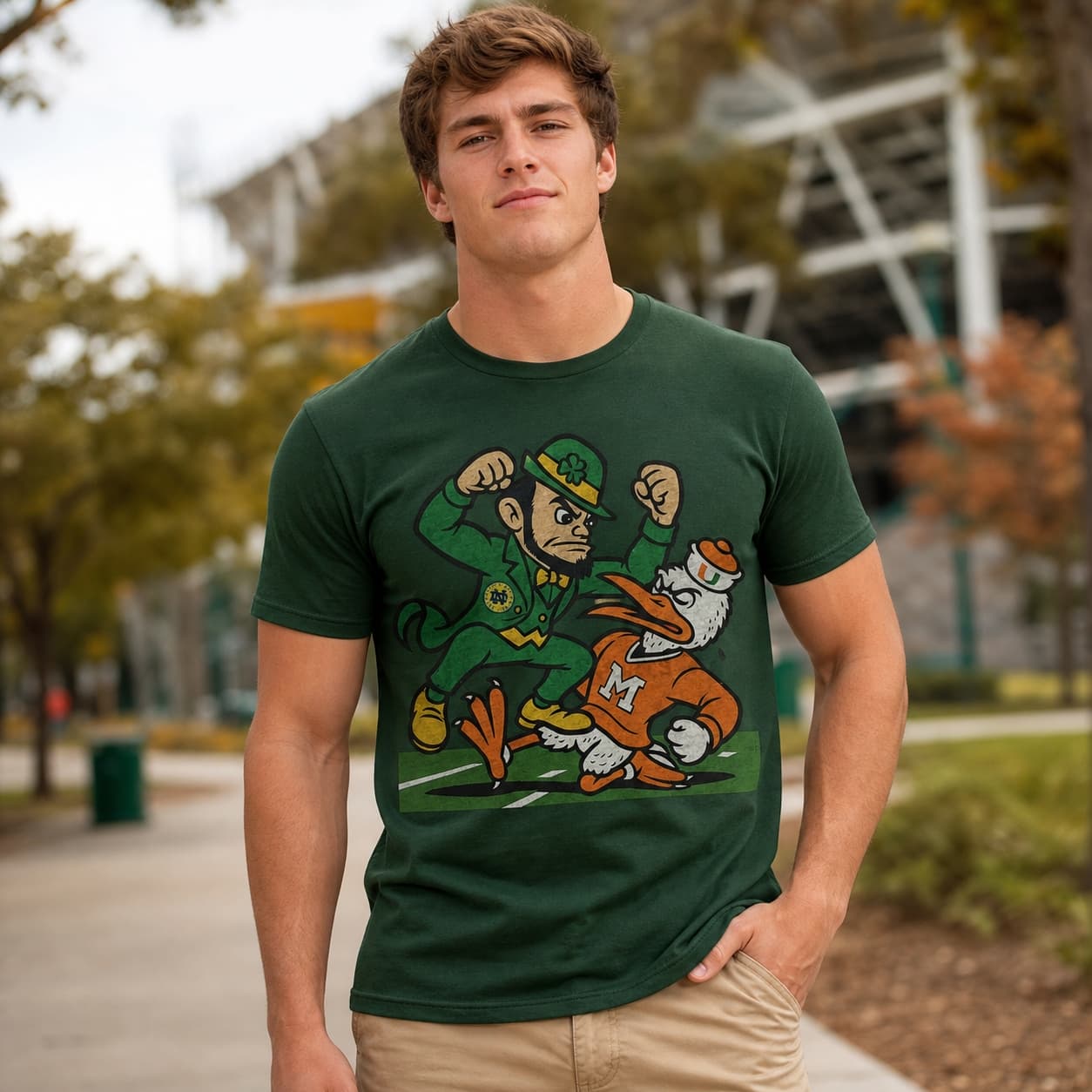 Notre Dame Fighting Irish vs. Miami Hurricanes Exclusive Retro Rivals Football Punch Artwork Shirt