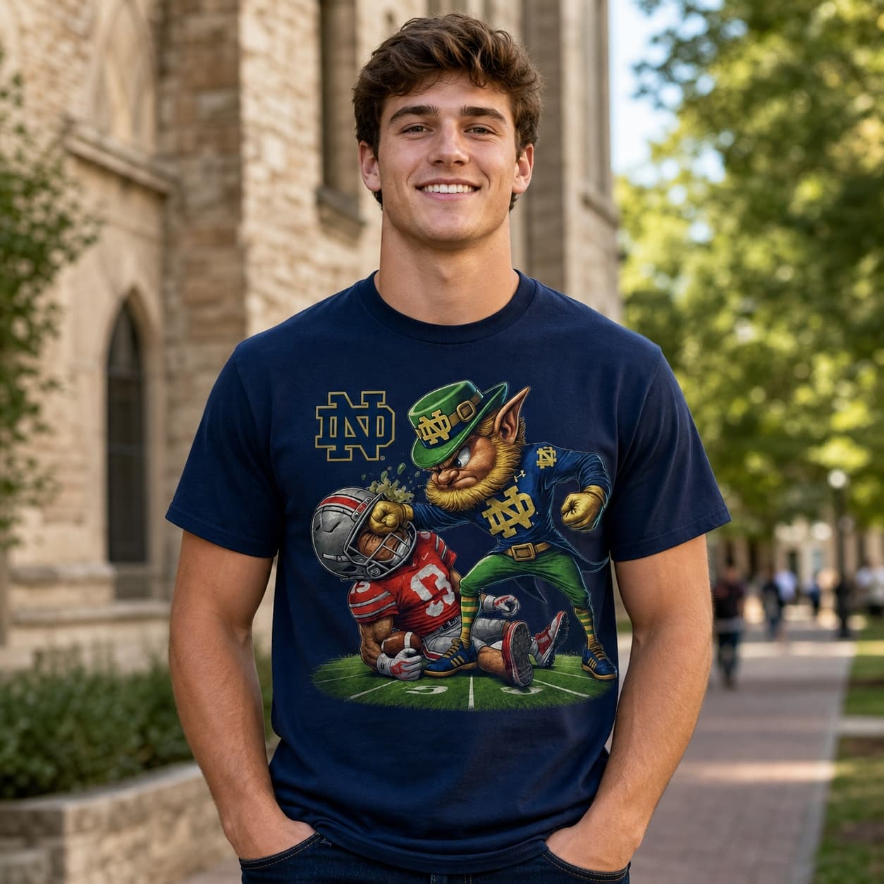 Notre Dame Fighting Irish vs. Ohio State Buckeyes Exclusive Retro Rivalries Playoff Football Haymaker Artwork Shirt