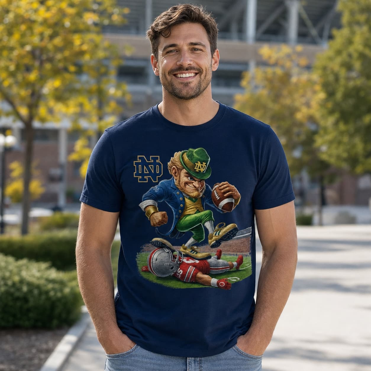 Notre Dame Fighting Irish vs. Ohio State Buckeyes Exclusive Retro Rivalries Playoff Football Luck Artwork Shirt