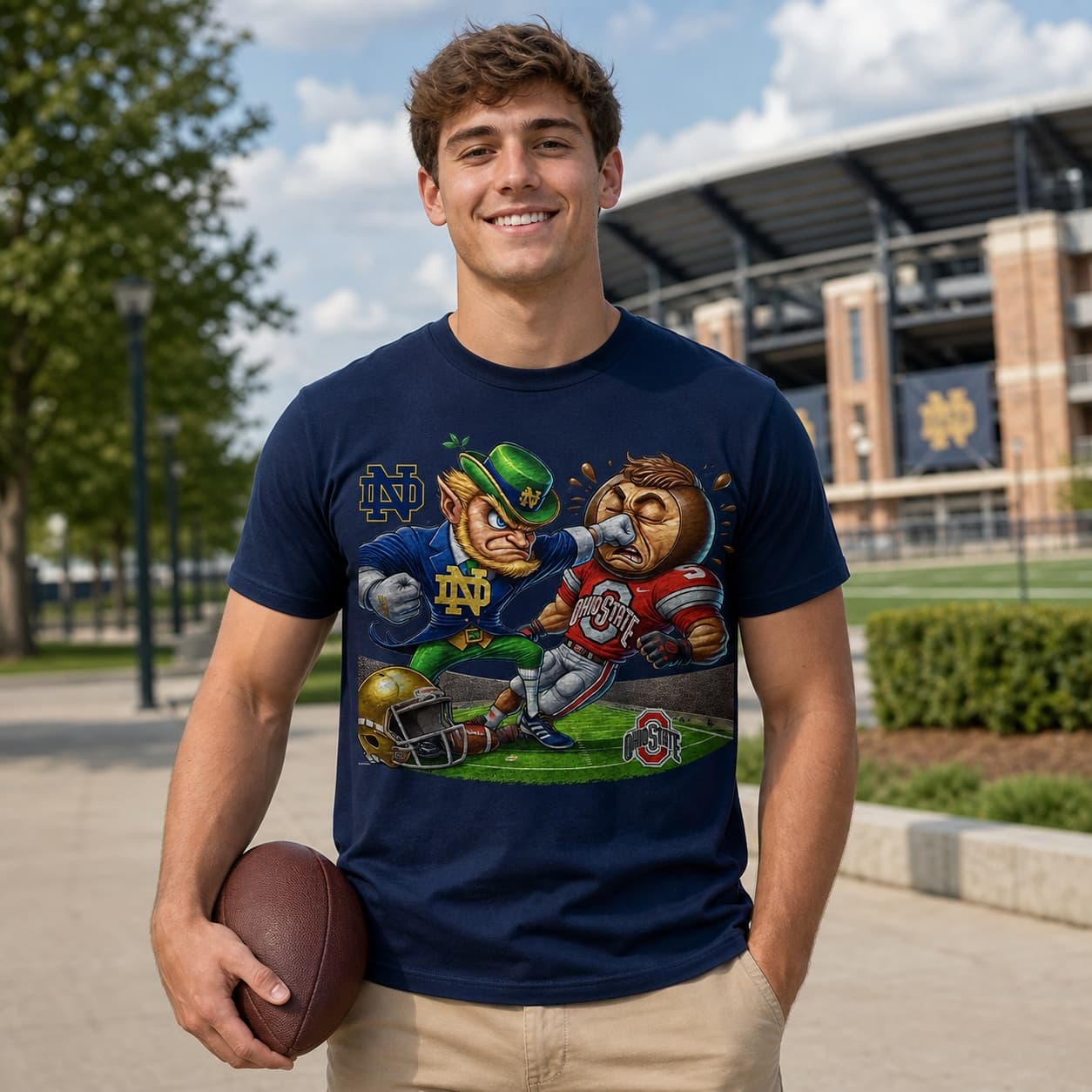 Notre Dame Fighting Irish vs. Ohio State Buckeyes Exclusive Retro Rivalries Playoff Football Punch Artwork Shirt