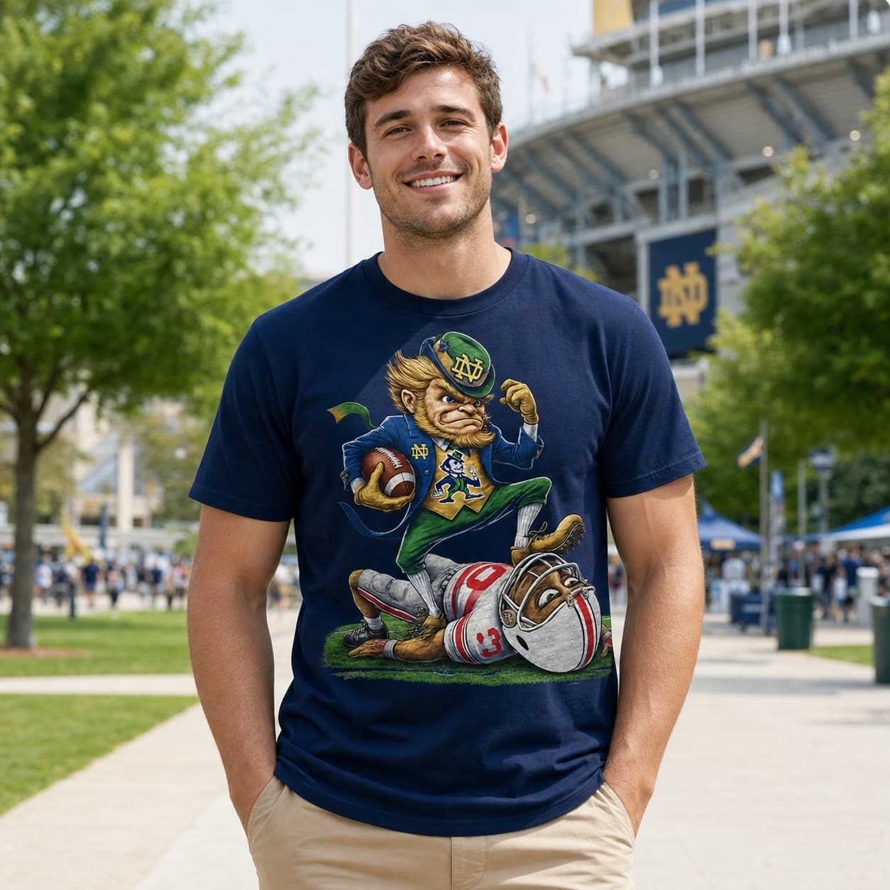 Notre Dame Fighting Irish vs. Ohio State Buckeyes Exclusive Retro Rivalries Playoff Football Stomp Artwork Shirt