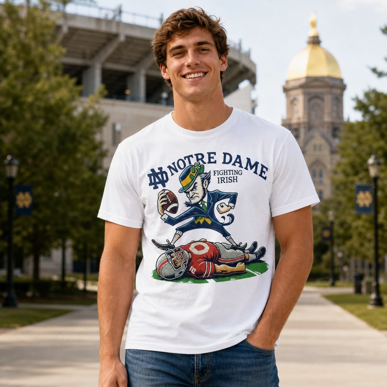Notre Dame Fighting Irish vs. Ohio State Buckeyes Exclusive Retro Rivalries Playoff Football TD Artwork Shirt