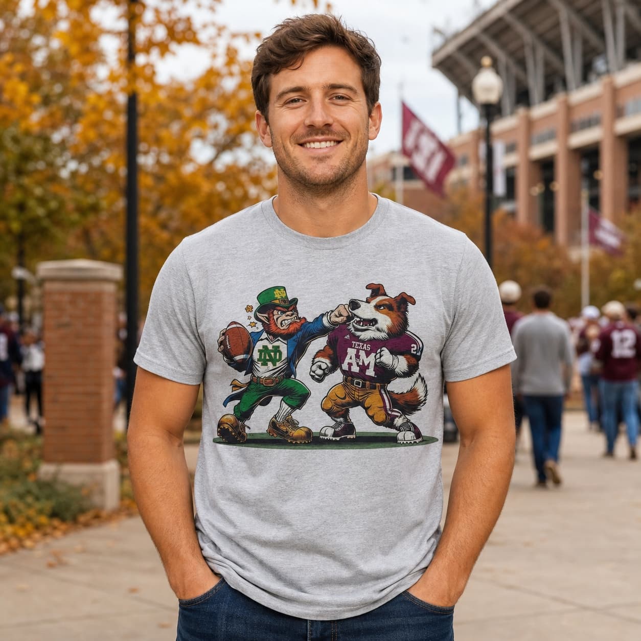 Notre Dame Fighting Irish vs. Texas A&M Aggies Retro Rivalry Football 1991 Artwork Shirt
