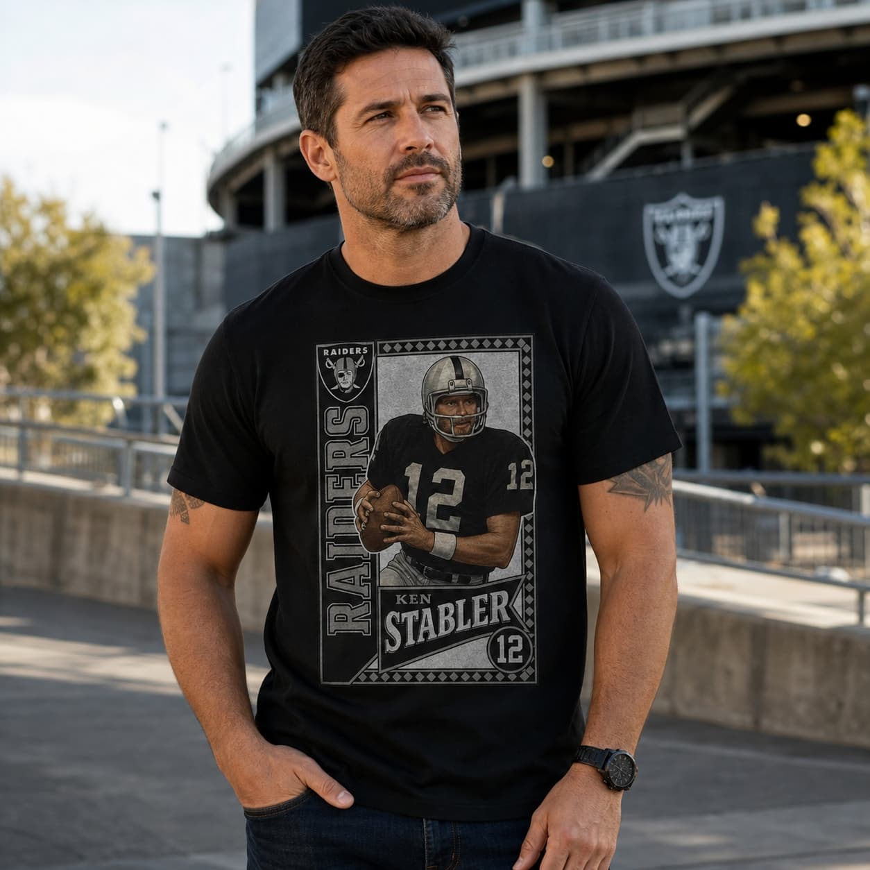 Oakland Raiders Ken Stabler Exclusive Retro Football 1977 Artwork Shirt