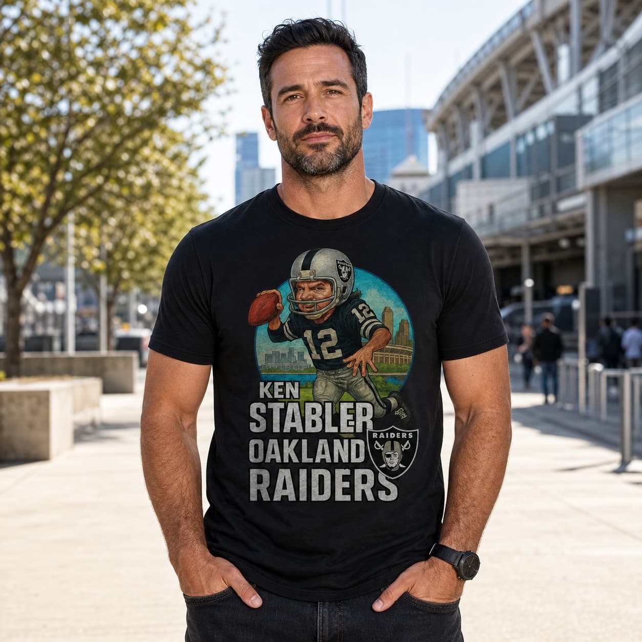 Oakland Raiders Ken Stabler Exclusive Retro Football City Artwork Shirt