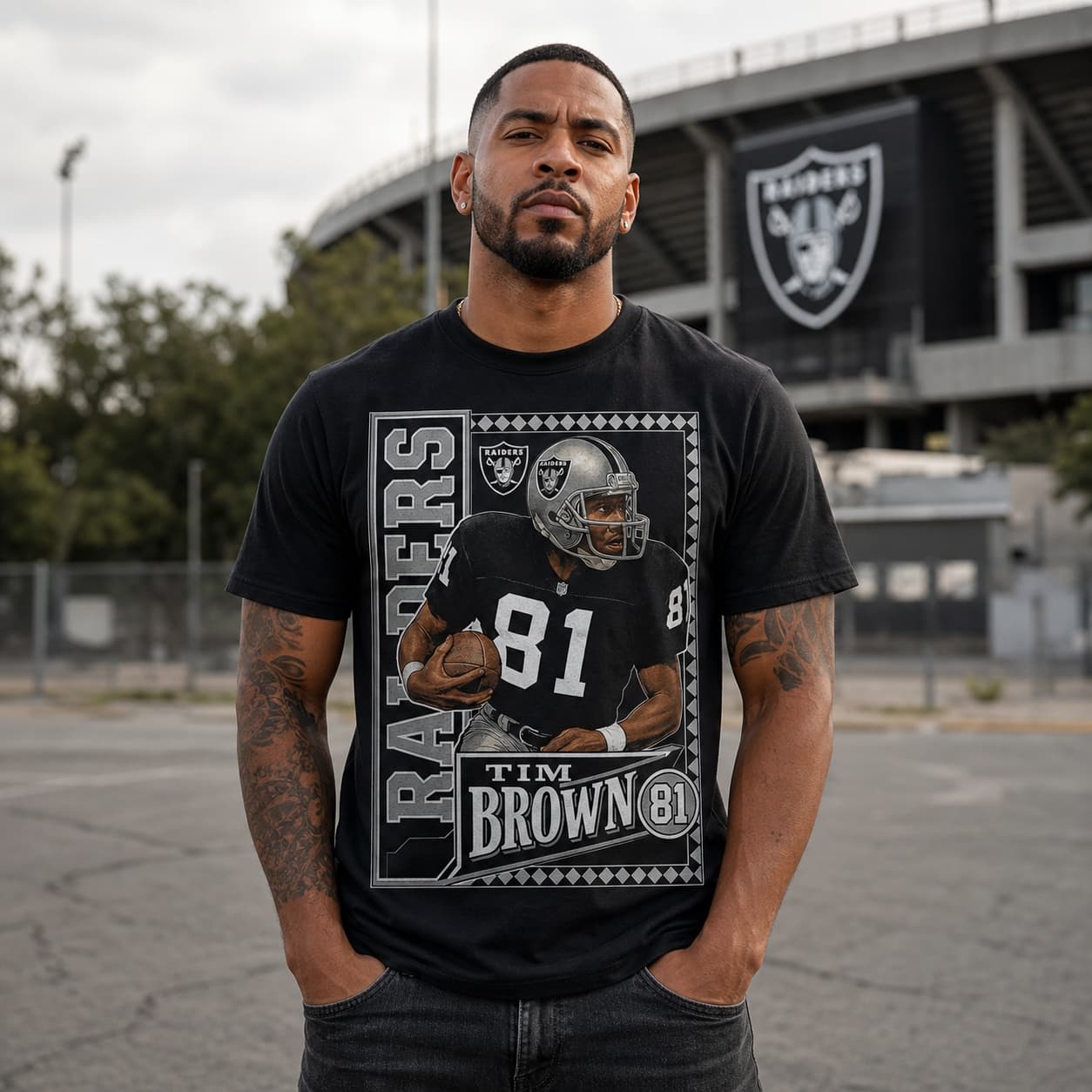 Oakland Raiders Tim Brown Exclusive Retro Football 1991 Artwork Shirt