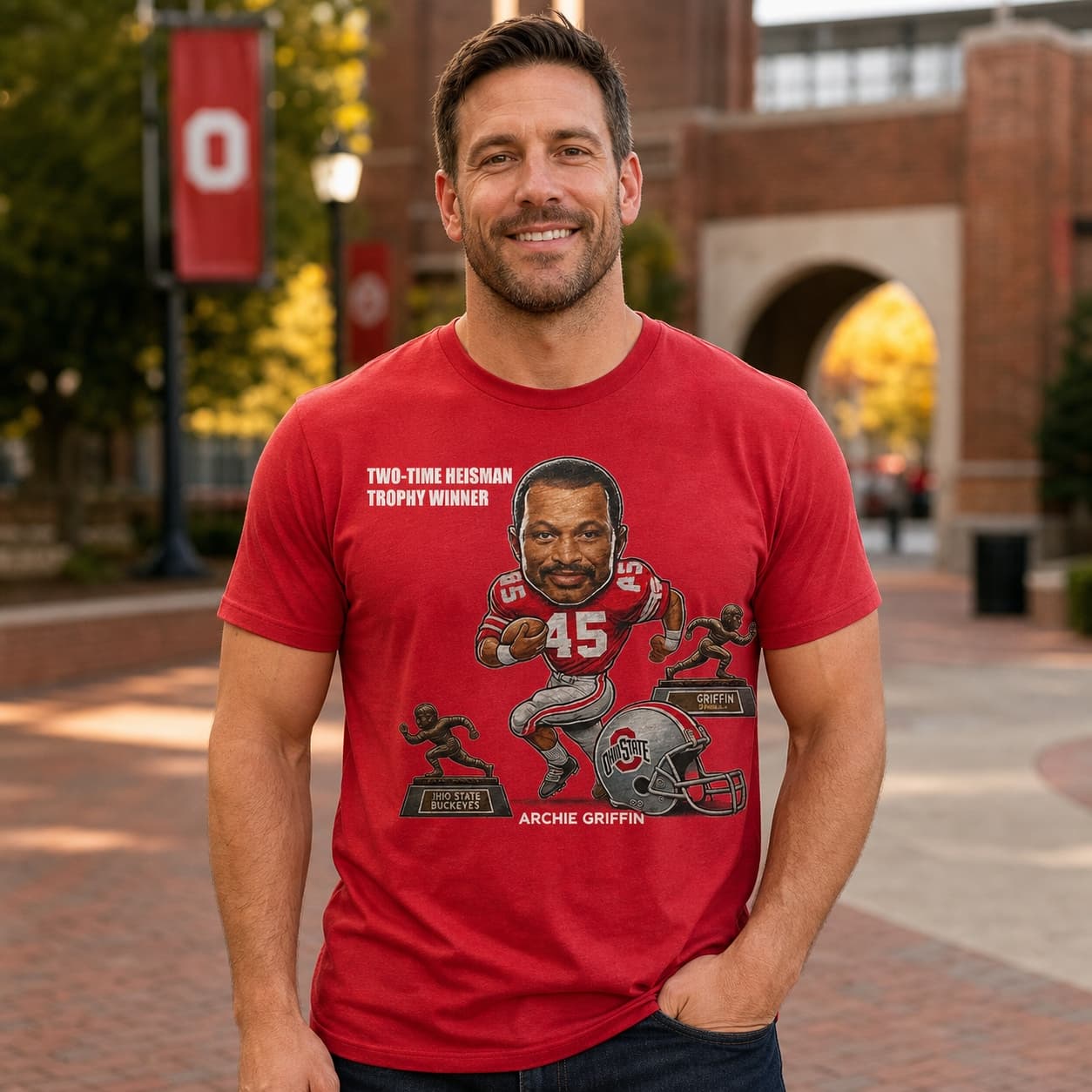 Ohio State Buckeyes Archie Griffin Exclusive Retro Two-Time Heisman Trophy Football 1975 Artwork Shirt