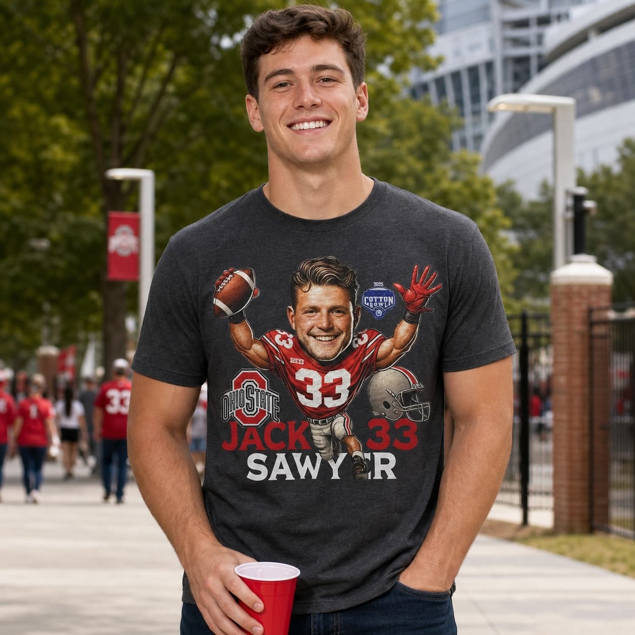 Ohio State Buckeyes Captain Jack Sawyer Cotton Bowl TD Exclusive Retro Football Artwork Shirt