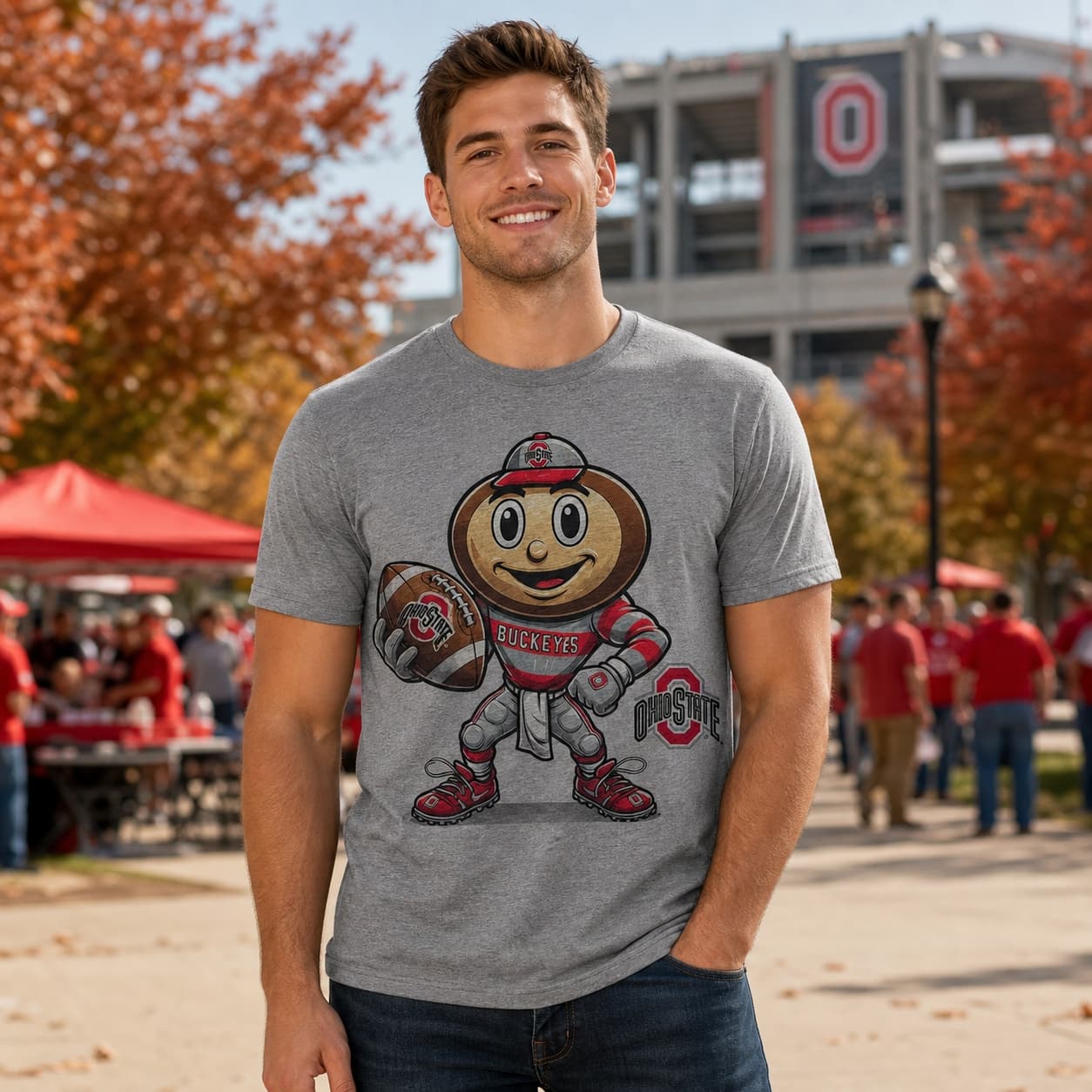 Ohio State Buckeyes Exclusive Retro Football Brutus Mascot Artwork Shirt