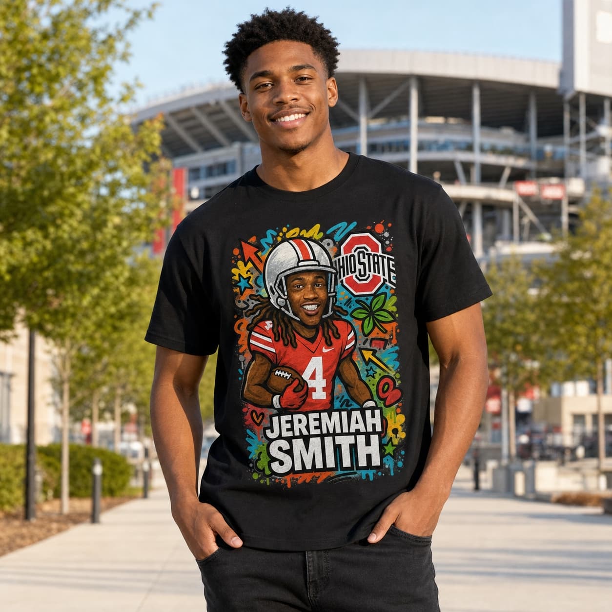 Ohio State Buckeyes Jeremiah Smith Exclusive Caricature Football Artwork Shirt