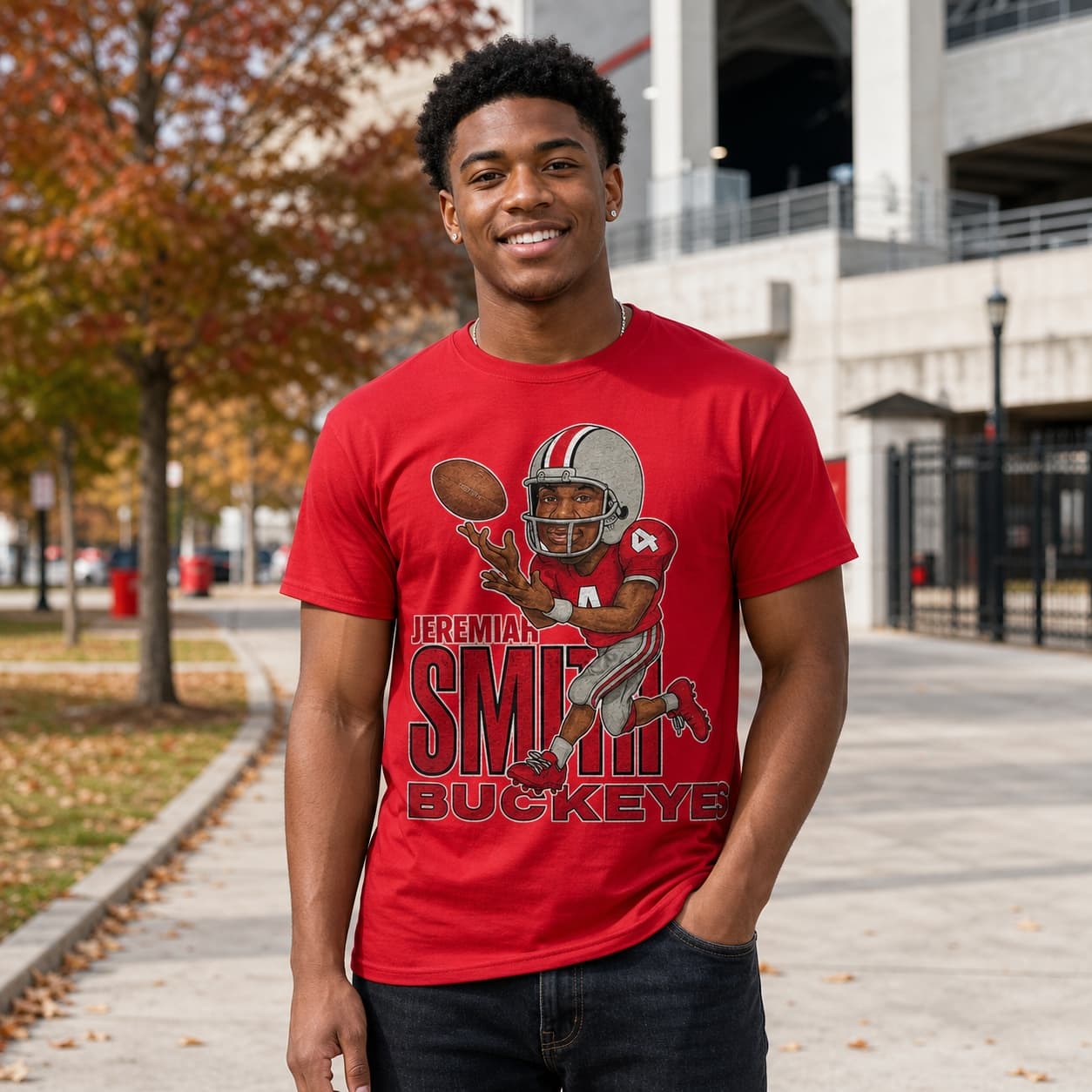 Ohio State Buckeyes Jeremiah Smith Exclusive Retro Football Caricature Artwork Shirt