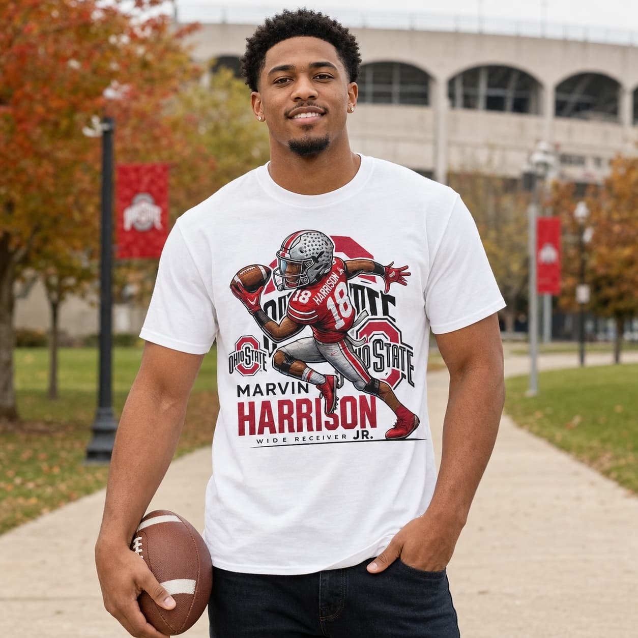 Ohio State Buckeyes Marvin Harrison Jr. Exclusive Retro Football Artwork Shirt