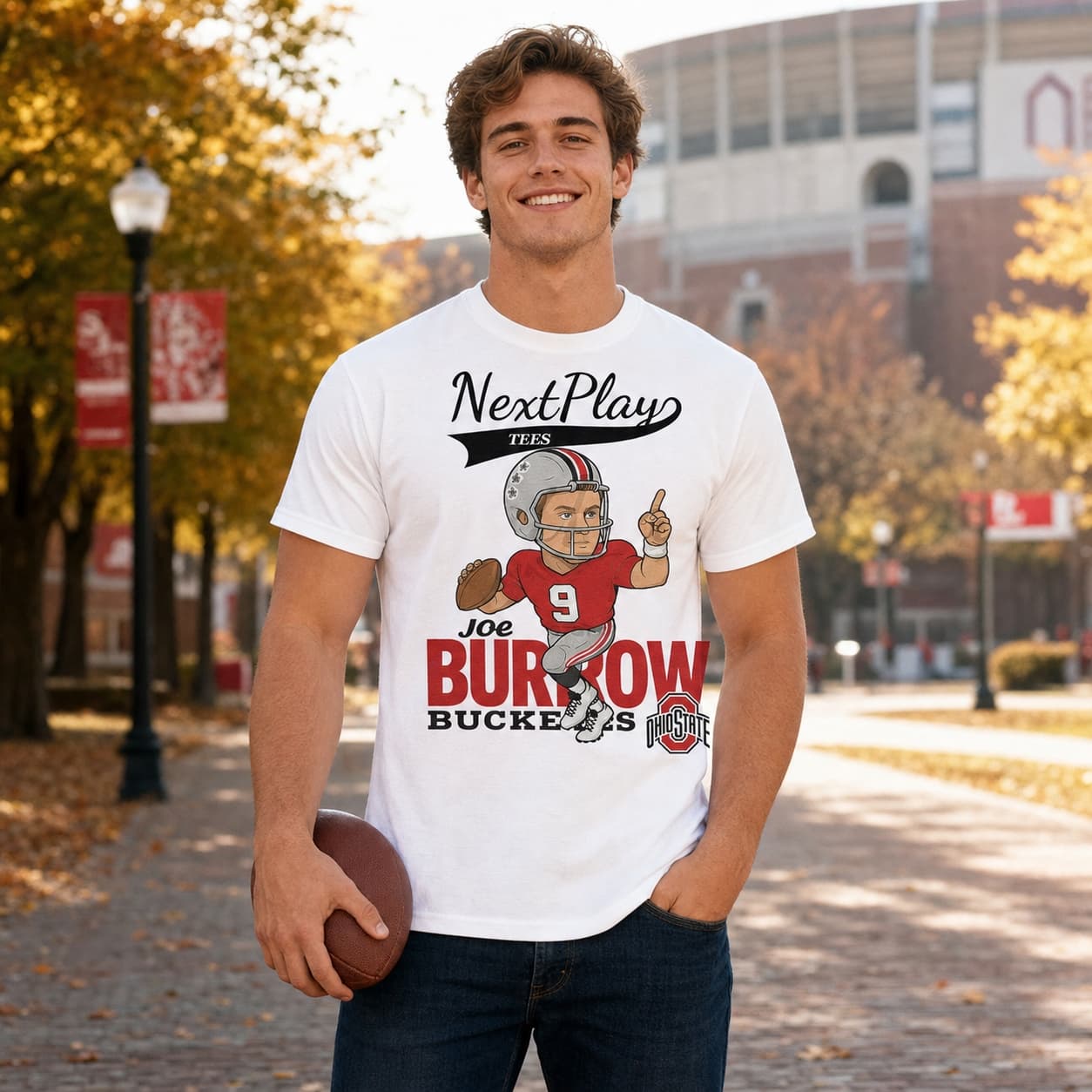 Ohio State Buckeyes QB Joe Burrow Exclusive Retro Football Artwork Shirt
