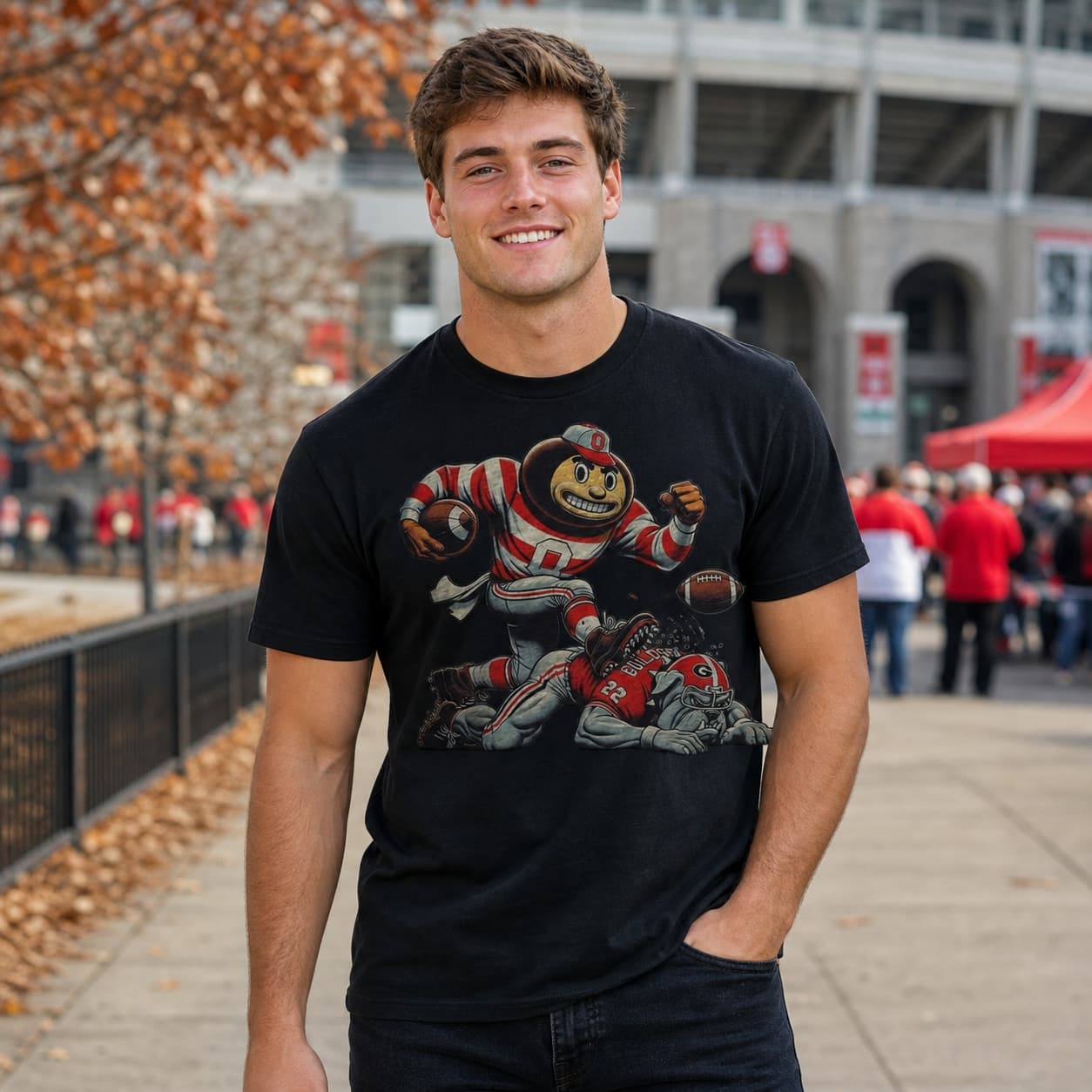 Ohio State Buckeyes vs. Georgia Bulldogs Exclusive Retro Rivalries Football Artwork Shirt