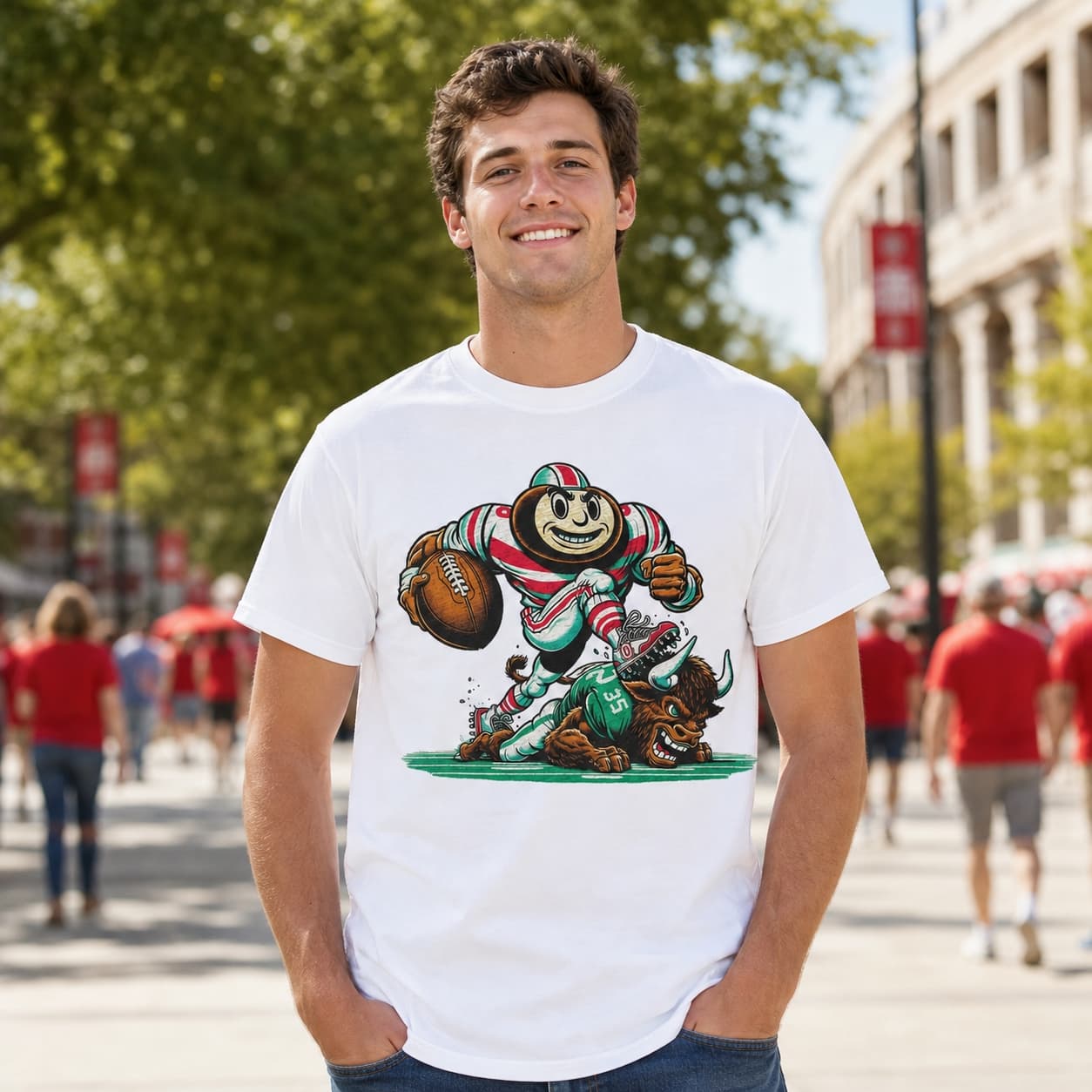 Ohio State Buckeyes vs. Marshall Thundering Herd Exclusive Retro Rivalries Football Artwork Shirt