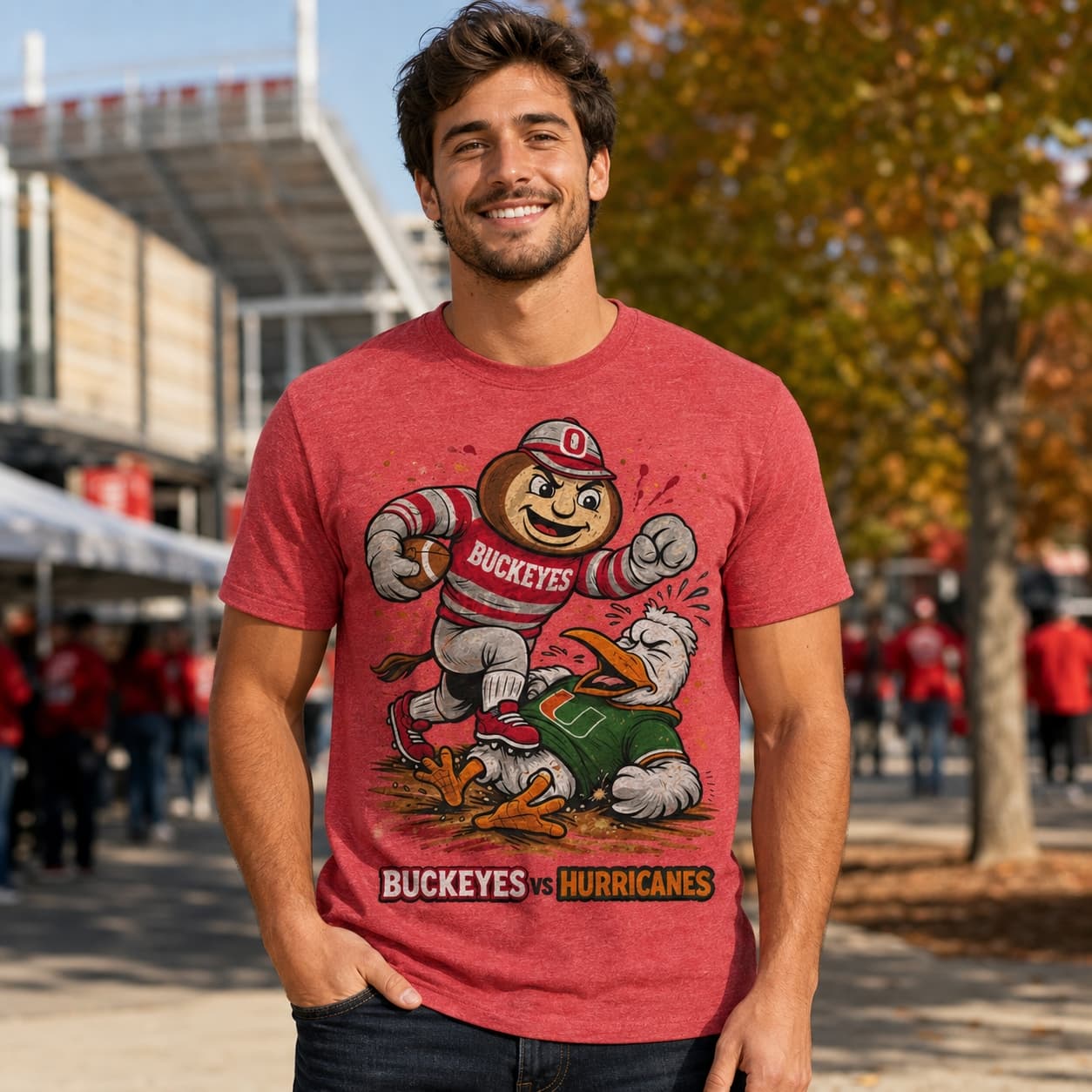 Ohio State Buckeyes vs. Miami Hurricanes Retro Rivalries Football Artwork Shirt