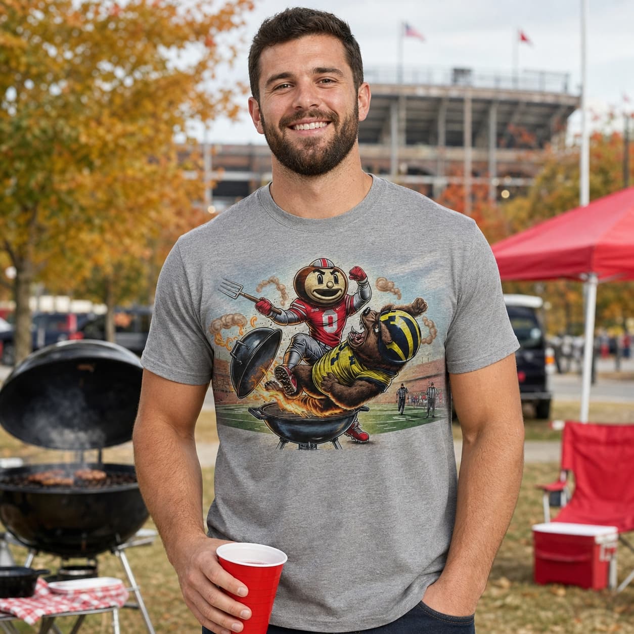 Ohio State Buckeyes vs. Michigan Wolverines Exclusive Retro Football Brutus Cooking Artwork Shirt