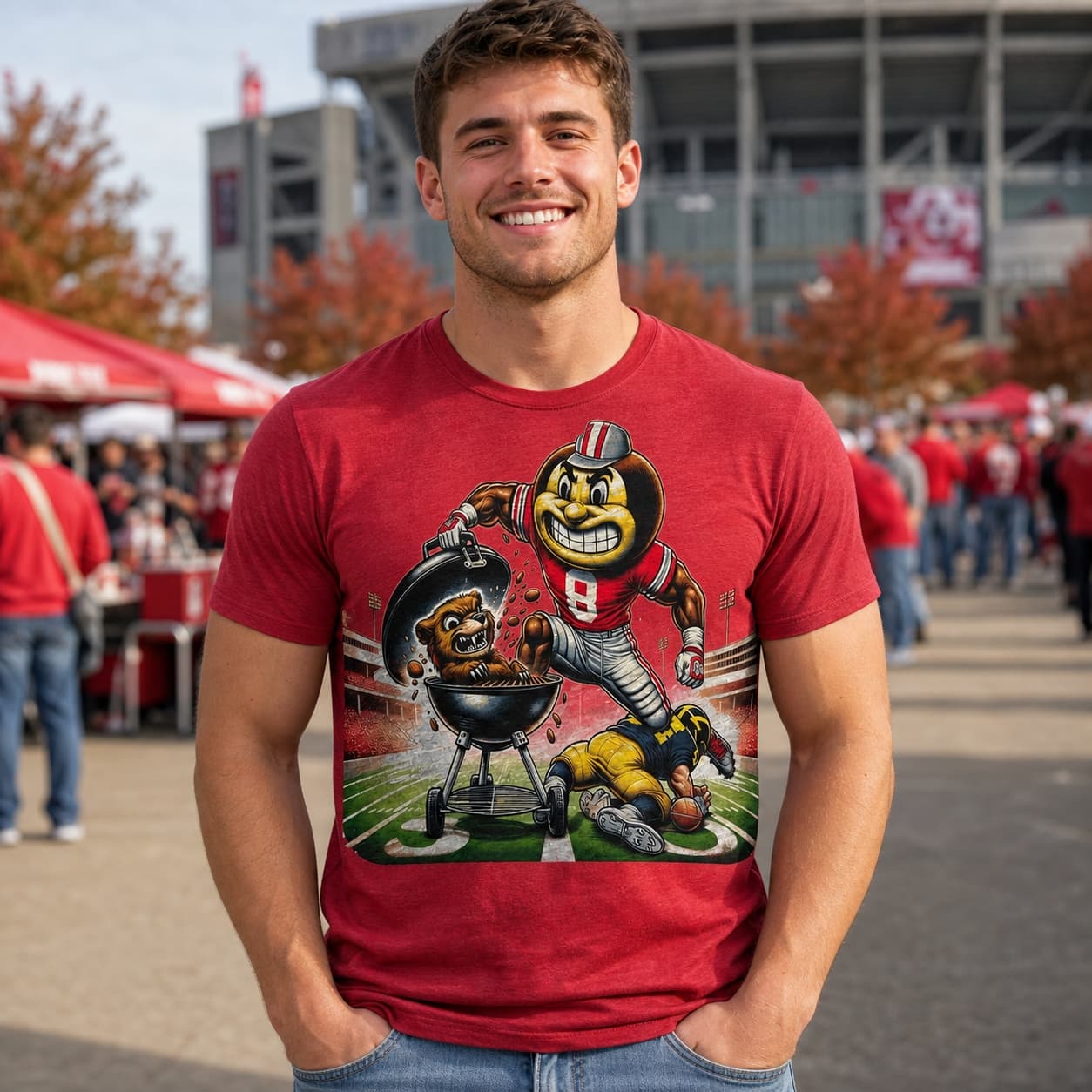 Ohio State Buckeyes vs. Michigan Wolverines Exclusive Retro Rivalries Football Brutus Grilling Artwork Shirt