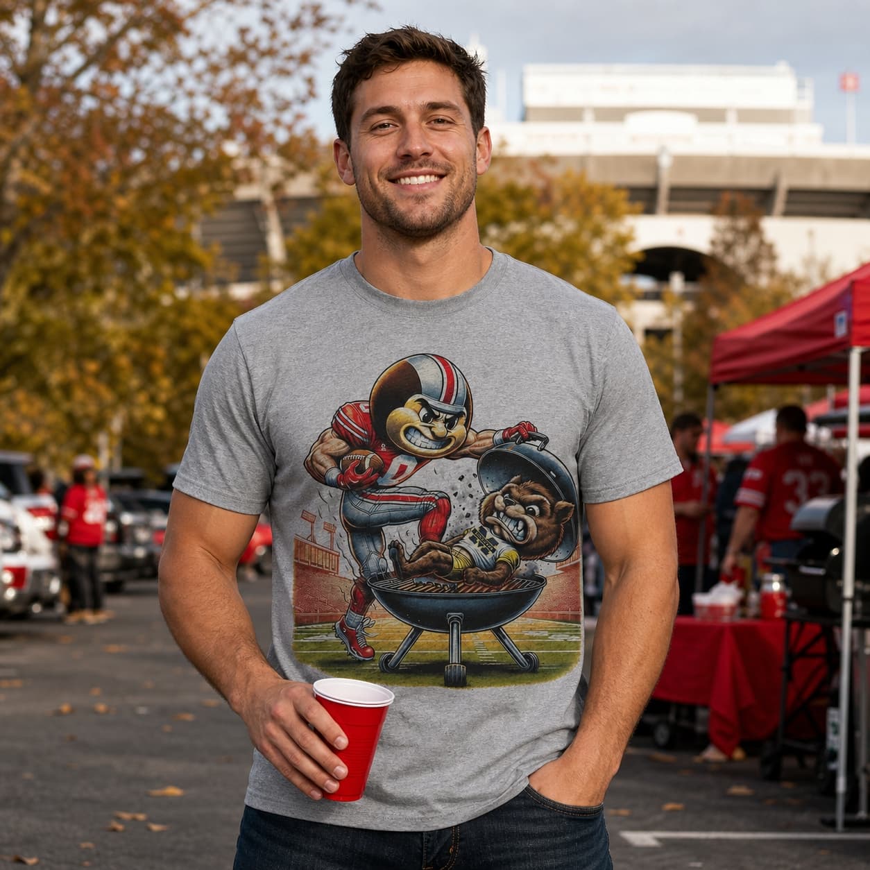 Ohio State Buckeyes vs. Michigan Wolverines Exclusive Retro Rivalries Football Tailgating Artwork Shirt