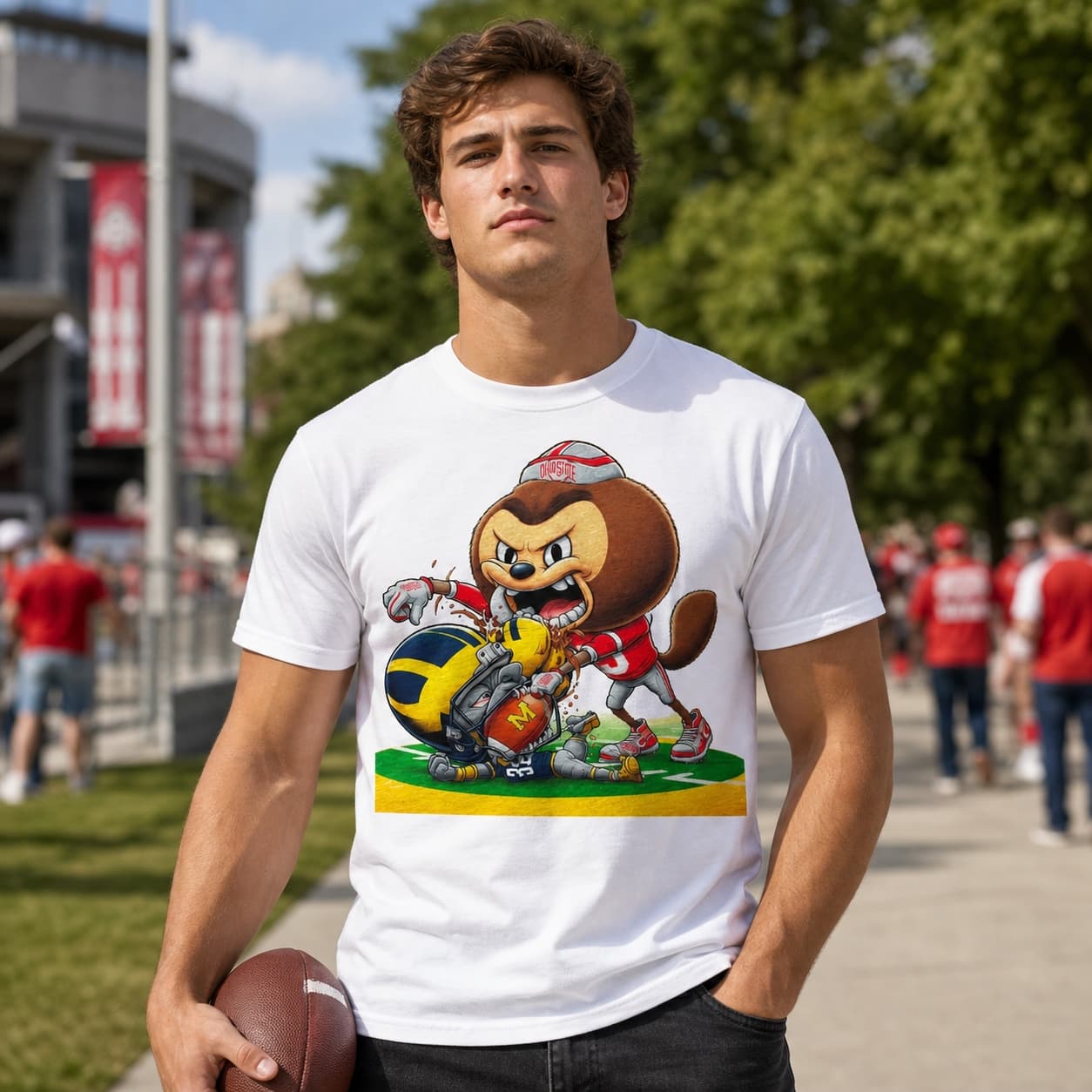 Ohio State Buckeyes vs. Michigan Wolverines Retro Rivalry Football Mascot Artwork Shirt