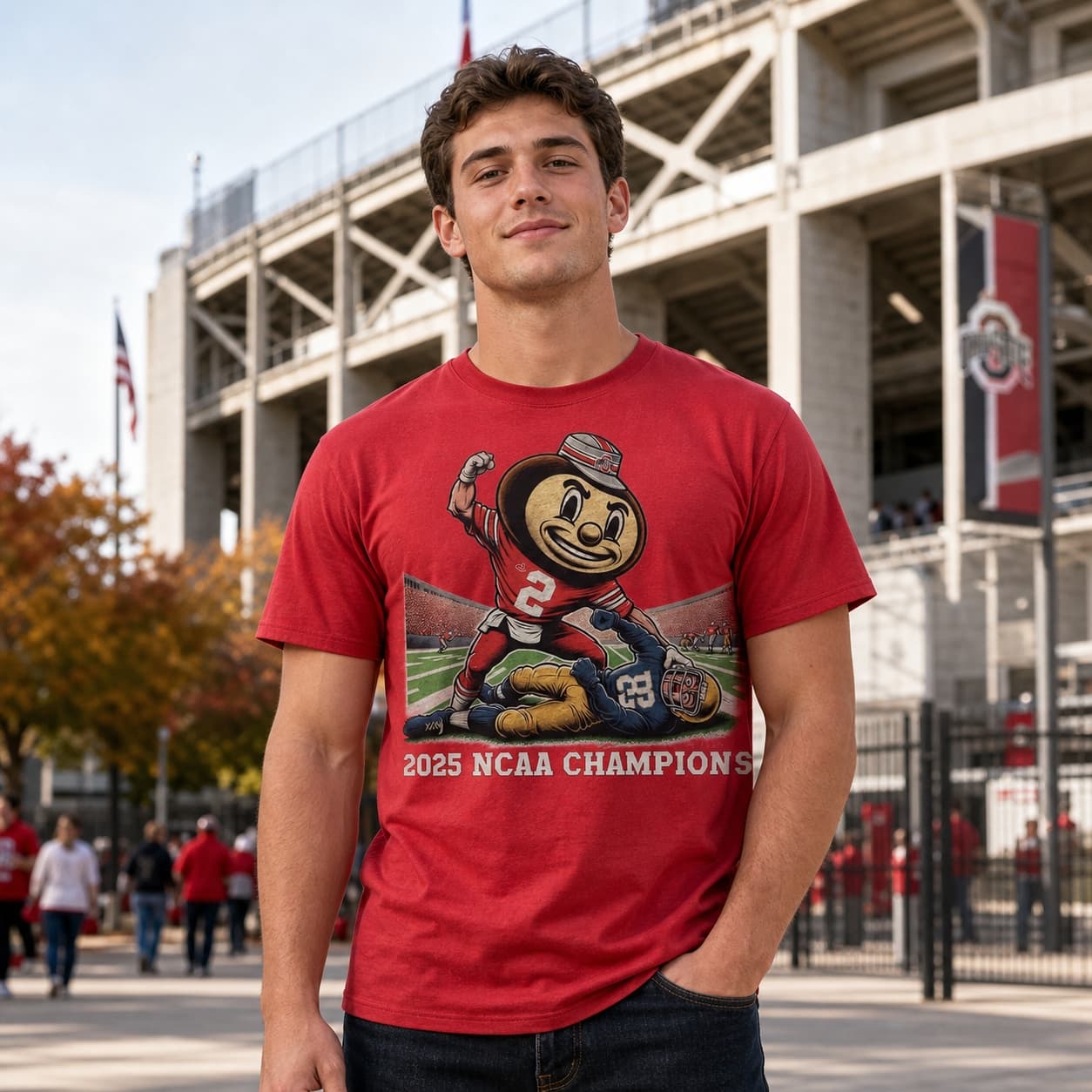 Ohio State Buckeyes vs. Notre Dame Fighting Irish Exclusive Retro Rivalries Champions Playoff Football Artwork Shirt