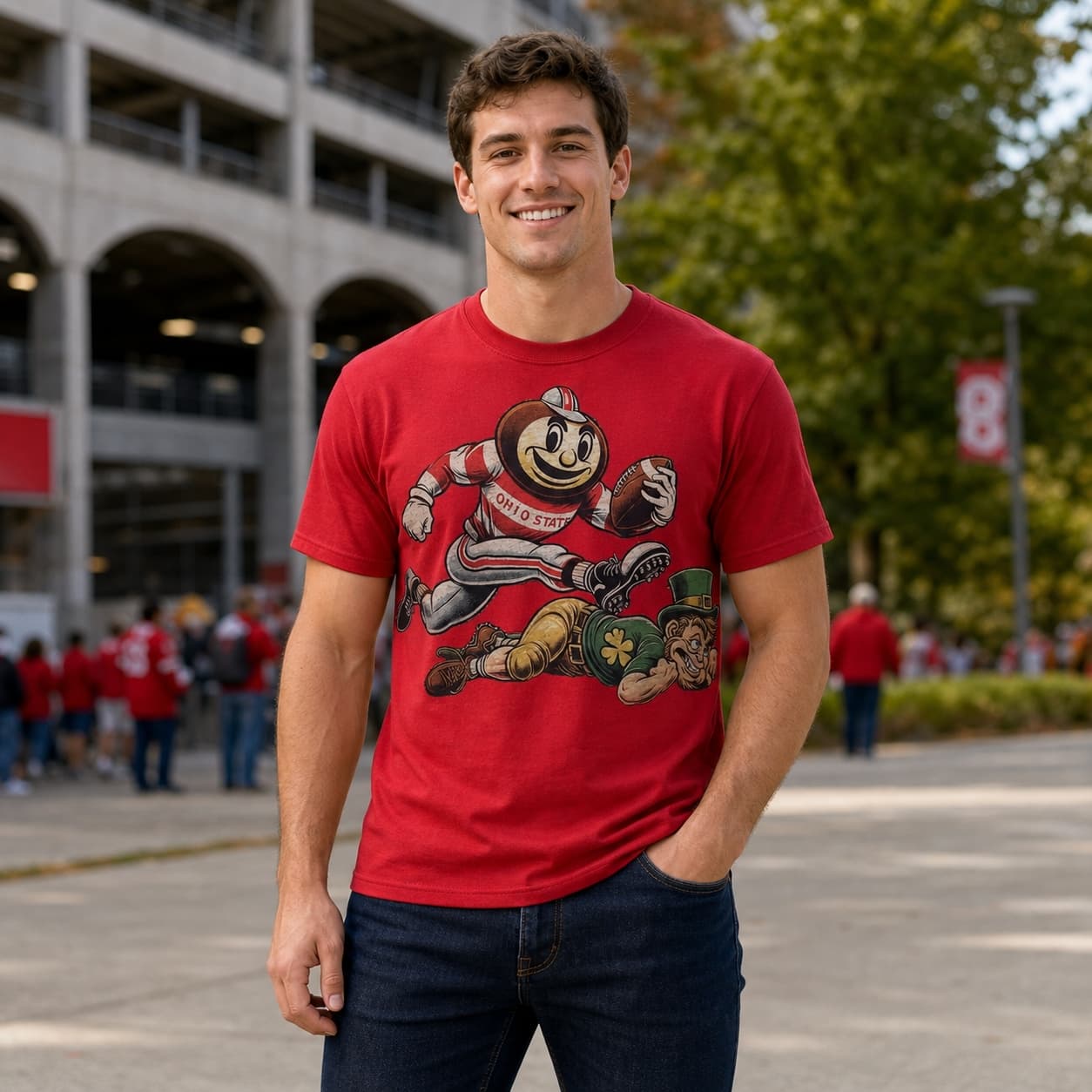 Ohio State Buckeyes vs. Notre Dame Fighting Irish Exclusive Retro Rivalries Football 1935 Artwork Shirt