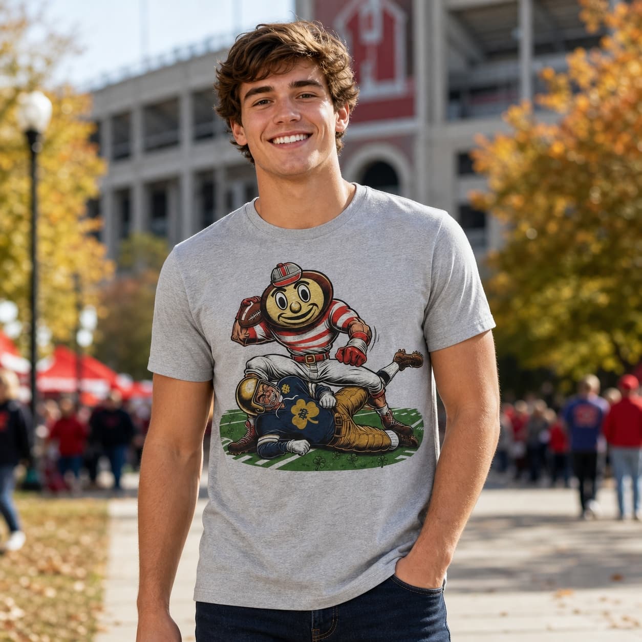 Ohio State Buckeyes vs. Notre Dame Fighting Irish Exclusive Retro Rivalries Football 1936 Artwork Shirt
