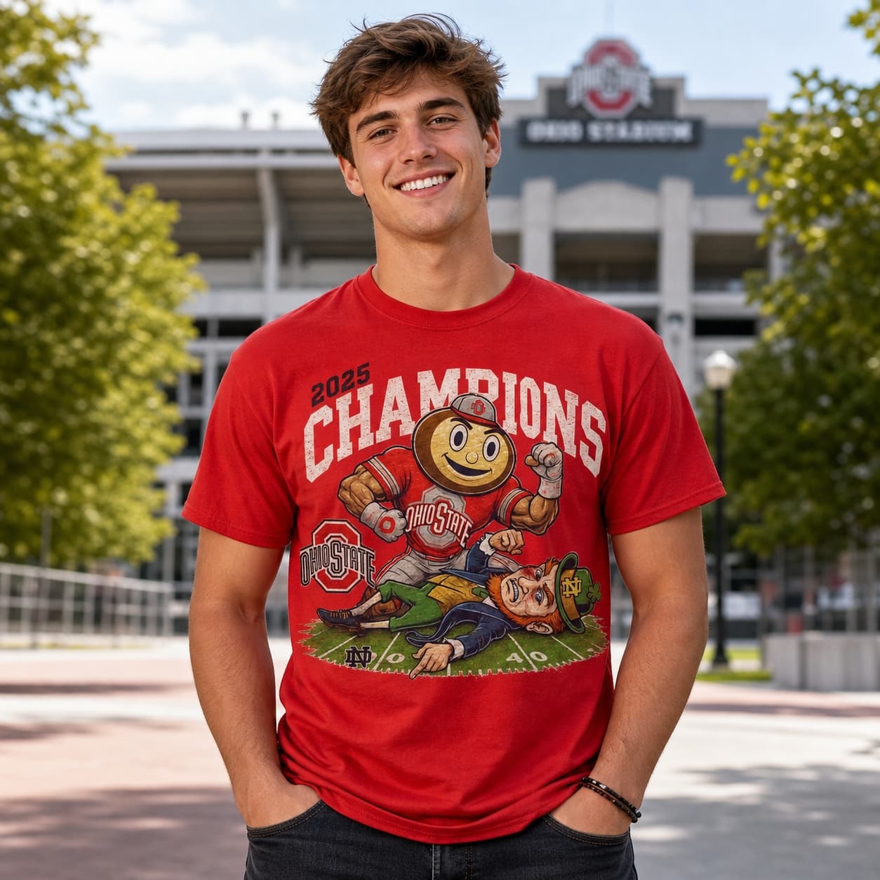 Ohio State Buckeyes vs. Notre Dame Fighting Irish Exclusive Retro Rivalries Football Championship Artwork Shirt