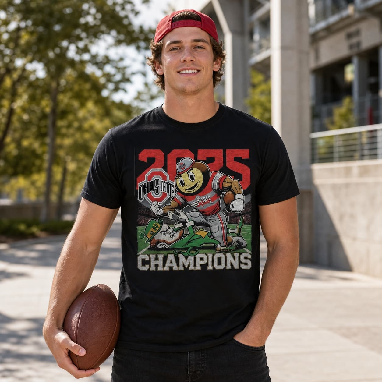 Ohio State Buckeyes vs. Notre Dame Fighting Irish Exclusive Retro Rivalries Football National Champions Artwork Shirt