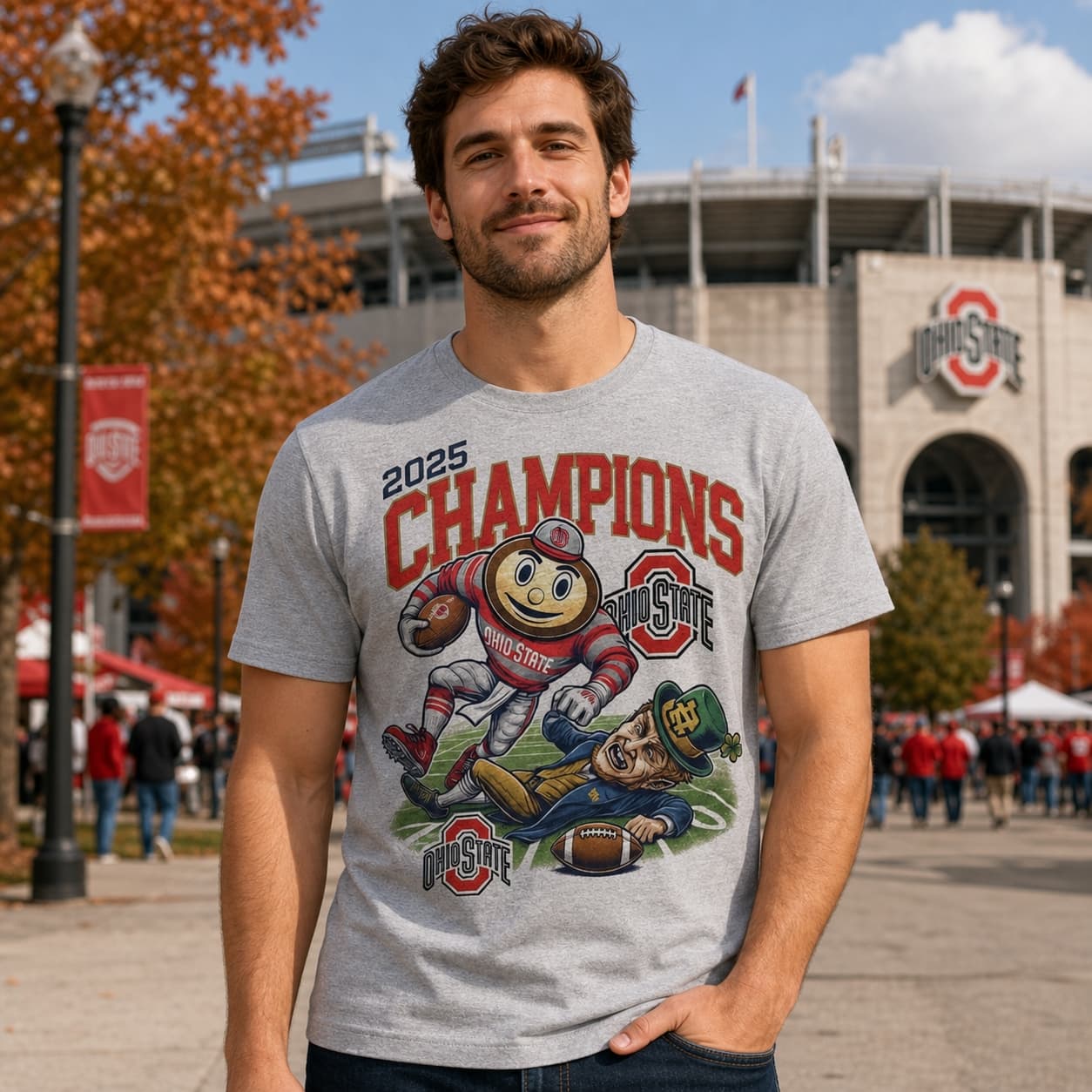 Ohio State Buckeyes vs. Notre Dame Fighting Irish Exclusive Retro Rivalries National Champs Football Artwork Shirt