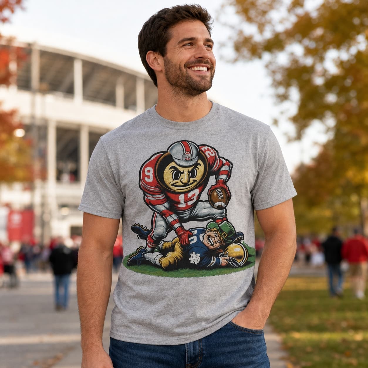 Ohio State Buckeyes vs. Notre Dame Fighting Irish Exclusive Retro Rivalries Playoff Football Crush Artwork Shirt