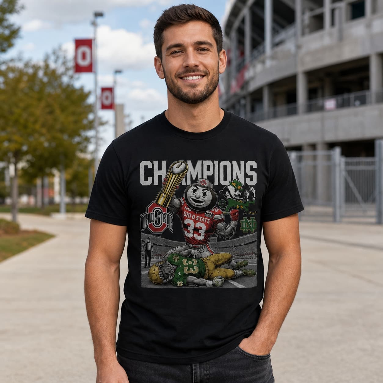 Ohio State Buckeyes vs. Notre Dame Irish Exclusive Retro Rivalries National Football Champions Artwork Shirt