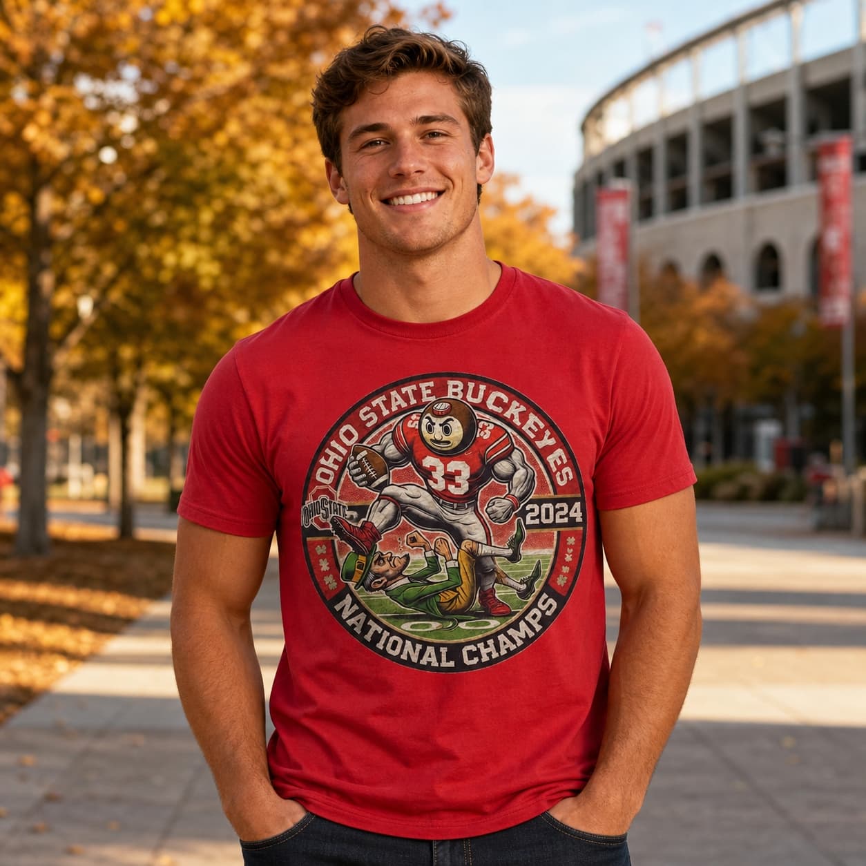 Ohio State Buckeyes vs. Notre Dame Irish Exclusive Retro Rivalries National Football Champions Circle Artwork Shirt