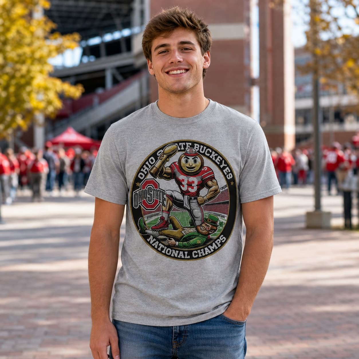 Ohio State Buckeyes vs. Notre Dame Irish Exclusive Retro Rivalries National Football Championship Artwork Shirt
