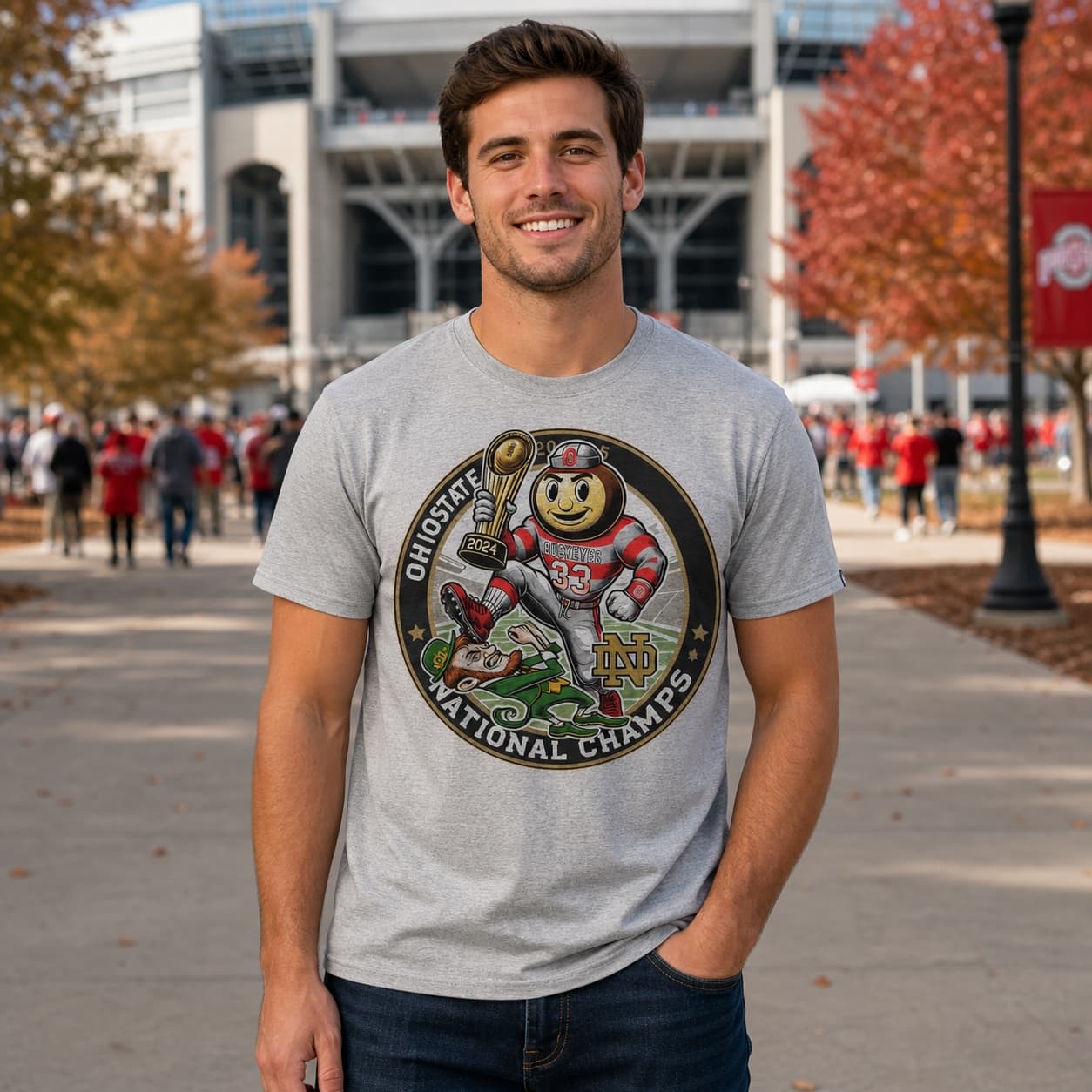 Ohio State Buckeyes vs. Notre Dame Irish Exclusive Retro Rivalries National Football Champs Artwork Shirt