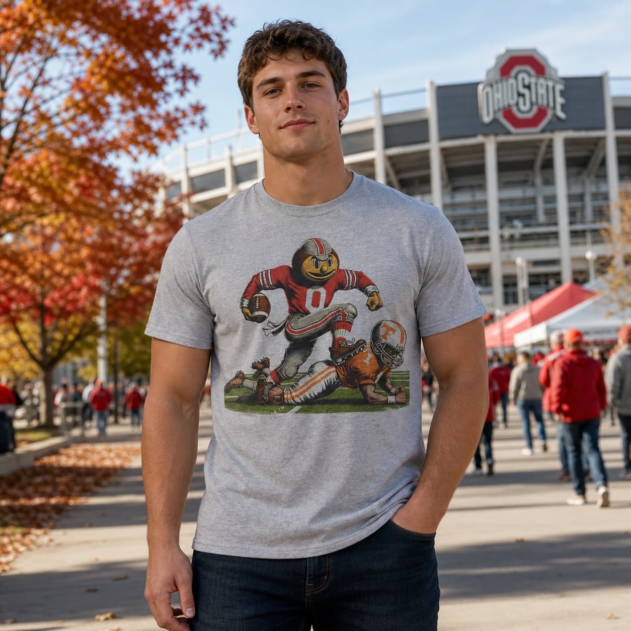 Ohio State Buckeyes vs. Tennessee Volunteers Exclusive Retro Rivalries Playoff Football Artwork Shirt