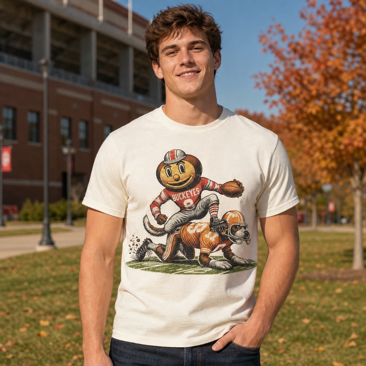 Ohio State Buckeyes vs. Tennessee Volunteers Exclusive Retro Rivalries Playoff Football Artwork TShirt